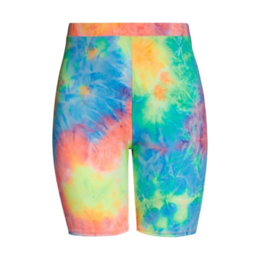 BP Tie Dye Classic Bike Shorts High Waist Stretch Pull On Neon Multi